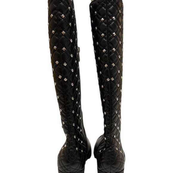Adrienne Vittadini Black Leather Studded Knee-high Boots (6) - Picture 4 of 4